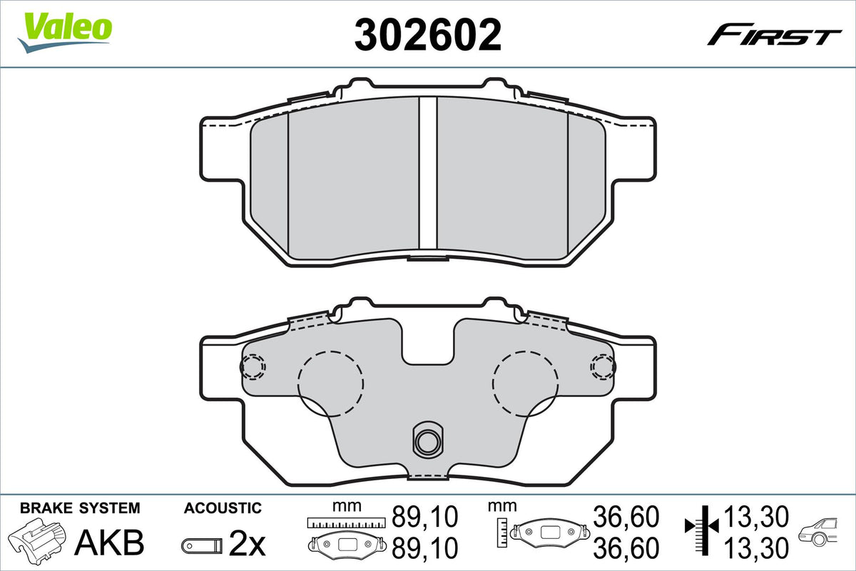 Valeo Rear Brake Pad Set for Honda, OEM quality, OEM 43022-S04-E00, MPN 302602