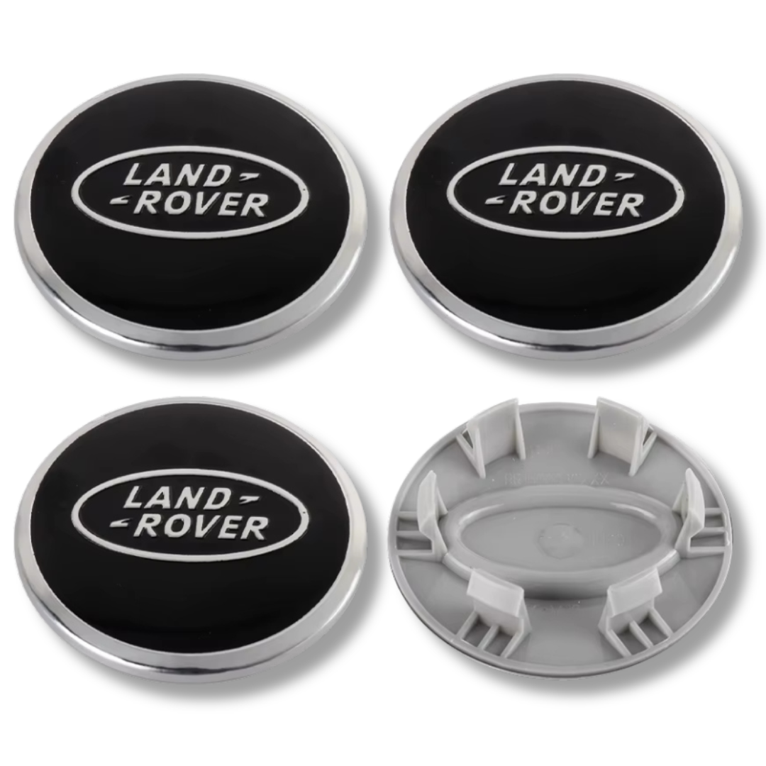 Land Rover 62mm Black Silver Sport plastic Centre Caps Set, set of 4, OEM LR069899