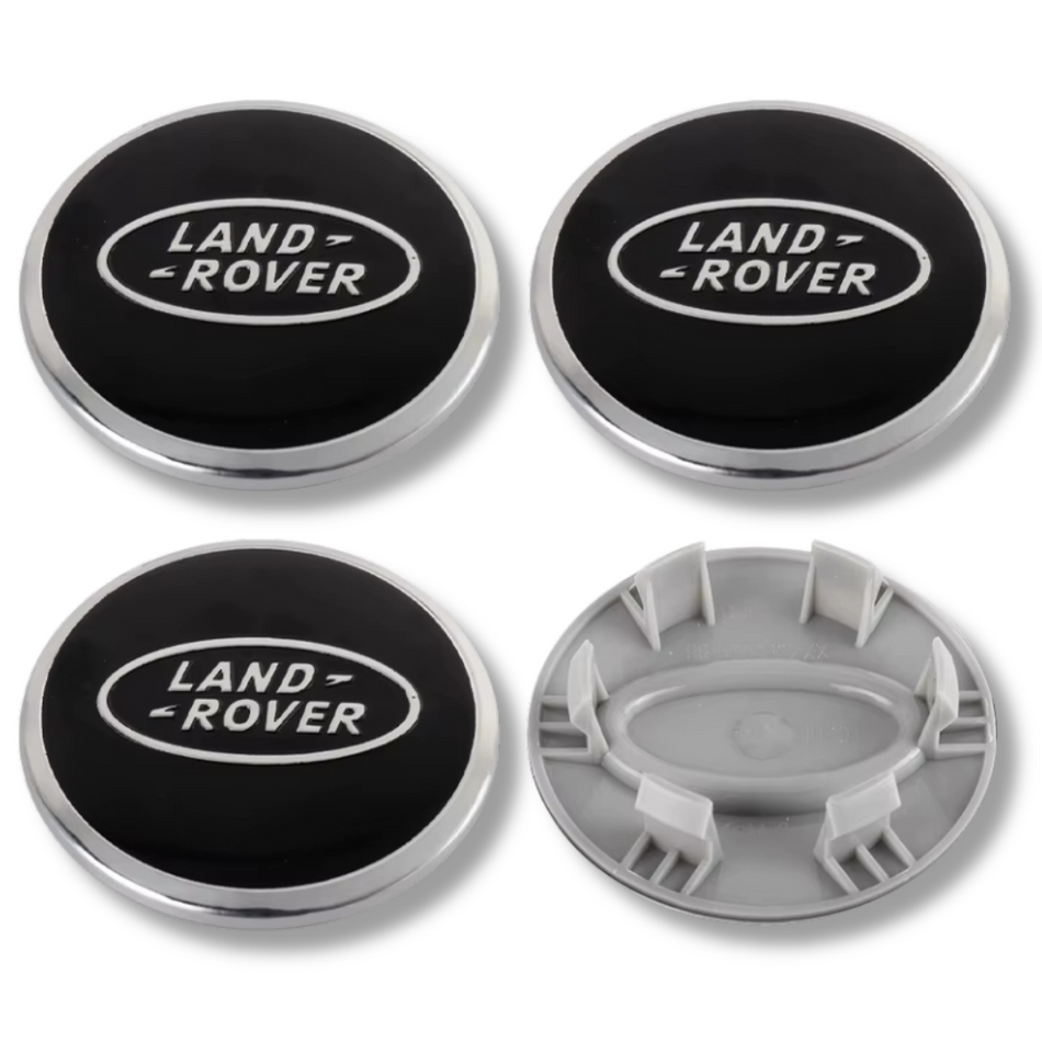 Land Rover 62mm Black Silver Sport plastic Centre Caps Set, set of 4, OEM LR069899