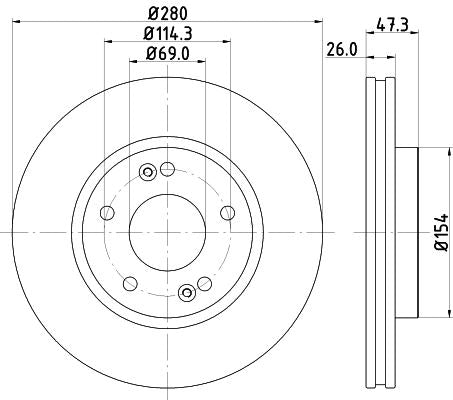 Hella Brake Disc for Hyundai, Kia (dyk) & more, OEM quality, OEM 3503011U1510, MPN 8DD 355 120-141