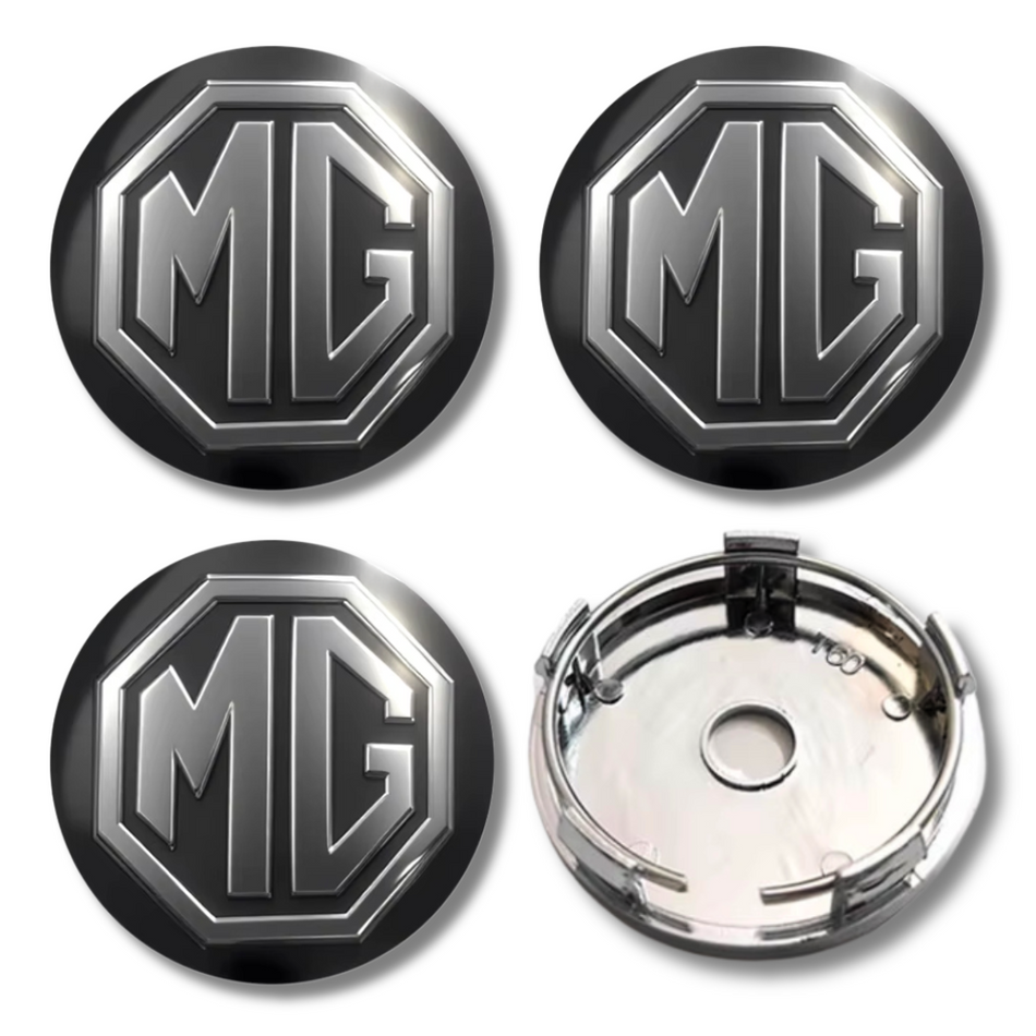 MG 60mm Black GT plastic Centre Caps Set, set of 4, OEM 10127051 / 10025463 / DTC100630MNH