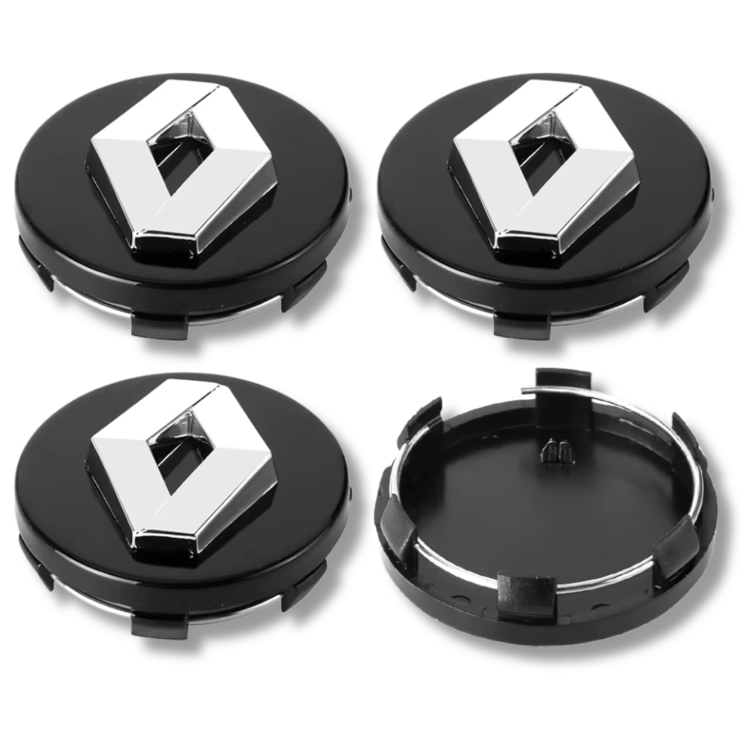 Renault 60mm Black plastic Centre Caps Set, set of 4, OEM 403156032R
