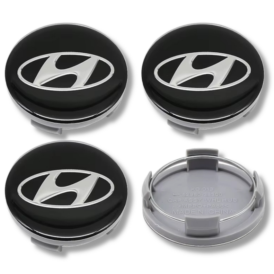 Hyundai 60mm Black plastic Centre Caps Set, set of 4, OEM 52960-S1110