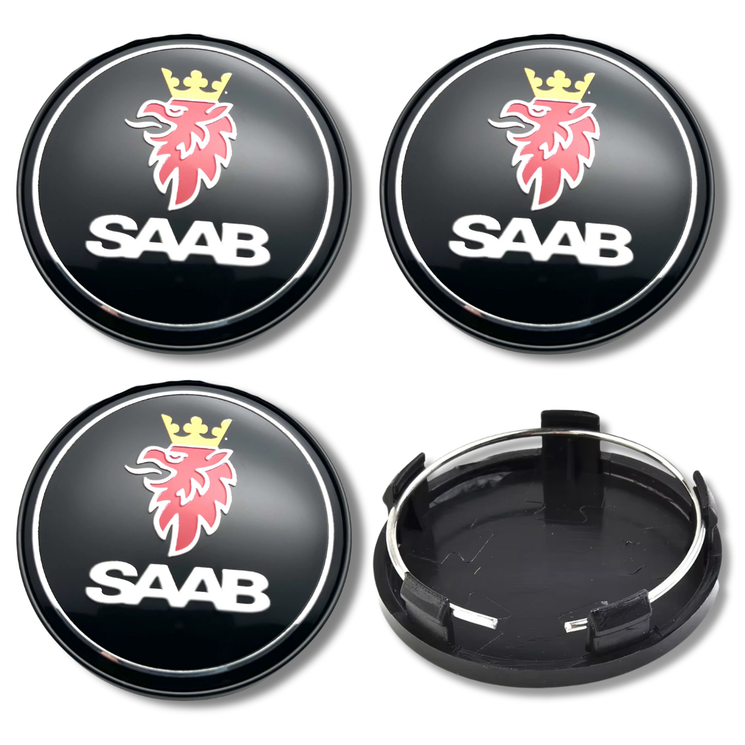 Saab 60mm Black plastic Centre Caps Set, set of 4, OEM 12761078 / 12775052