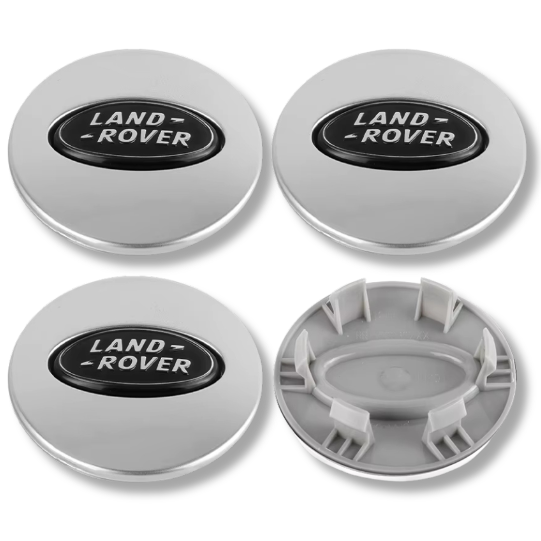 Land Rover 62mm Silver Black Sport plastic Centre Caps Set, set of 4, OEM LR069899