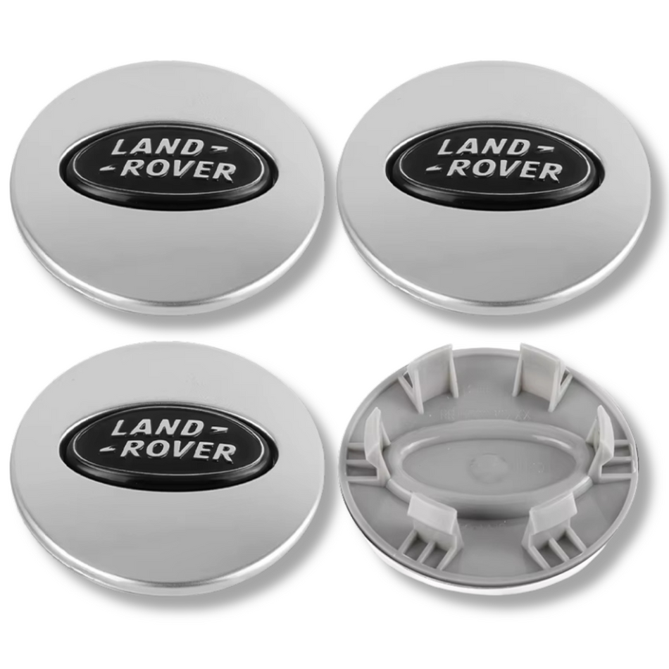 Land Rover 62mm Silver Black Sport plastic Centre Caps Set, set of 4, OEM LR069899