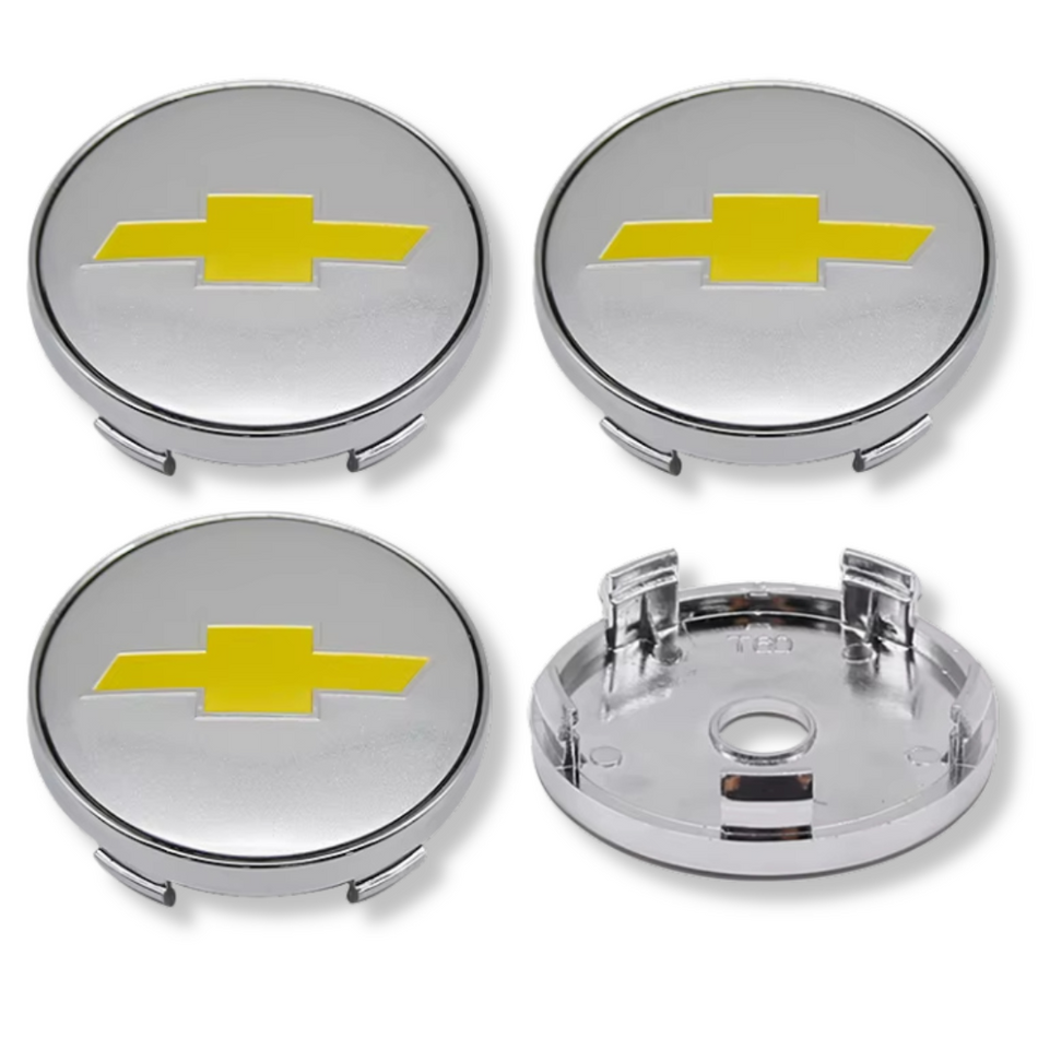 Chevrolet 60mm Silver Yellow plastic Centre Caps Set, set of 4, OEM 96452311