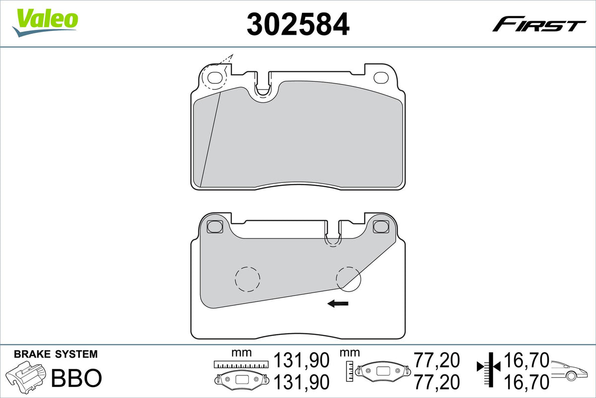 Valeo Front Brake Pad Set for Audi & Porsche, OEM quality, OEM 8R0698151AA, MPN 302584