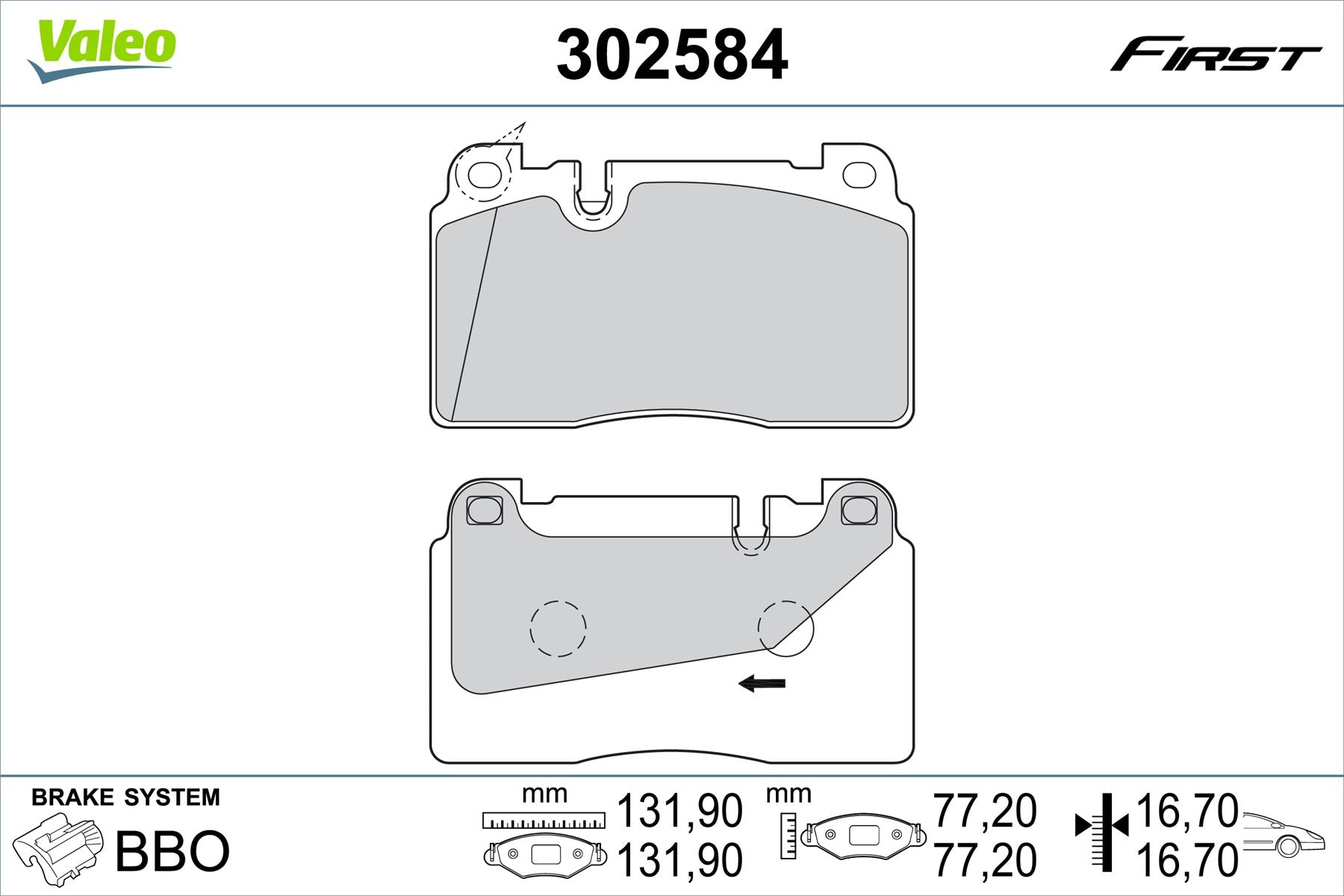 Valeo Front Brake Pad Set for Audi & Porsche, OEM quality, OEM 8R0698151AA, MPN 302584