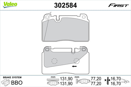 Valeo Front Brake Pad Set for Audi & Porsche, OEM quality, OEM 8R0698151AA, MPN 302584