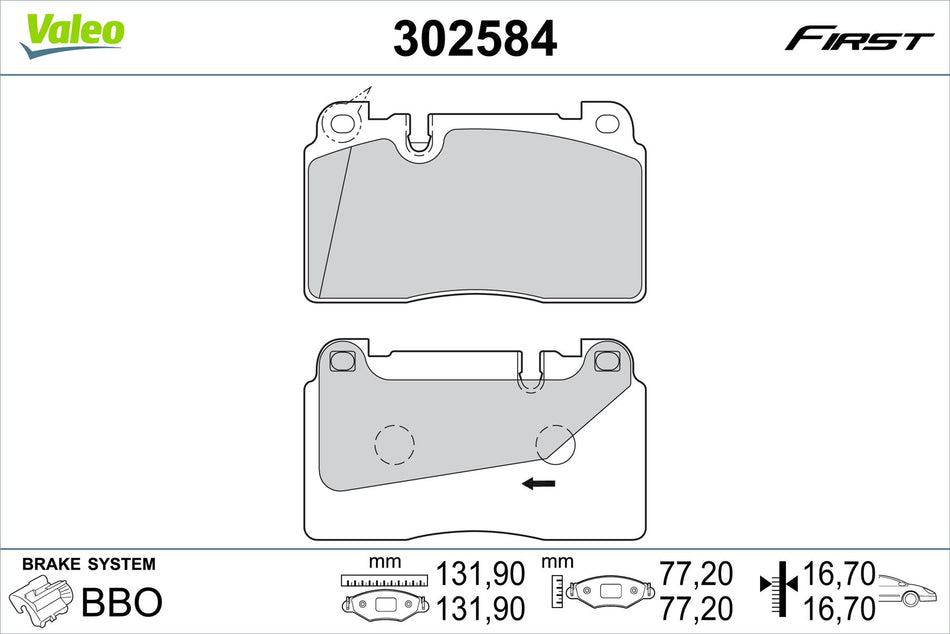 Valeo Front Brake Pad Set for Audi & Porsche, OEM quality, OEM 8R0698151AA, MPN 302584