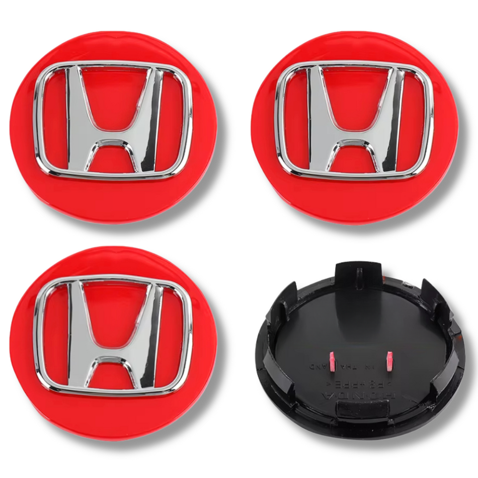 Honda 69mm Red Chrome plastic Centre Caps Set, set of 4, OEM 44732-S9A-A00