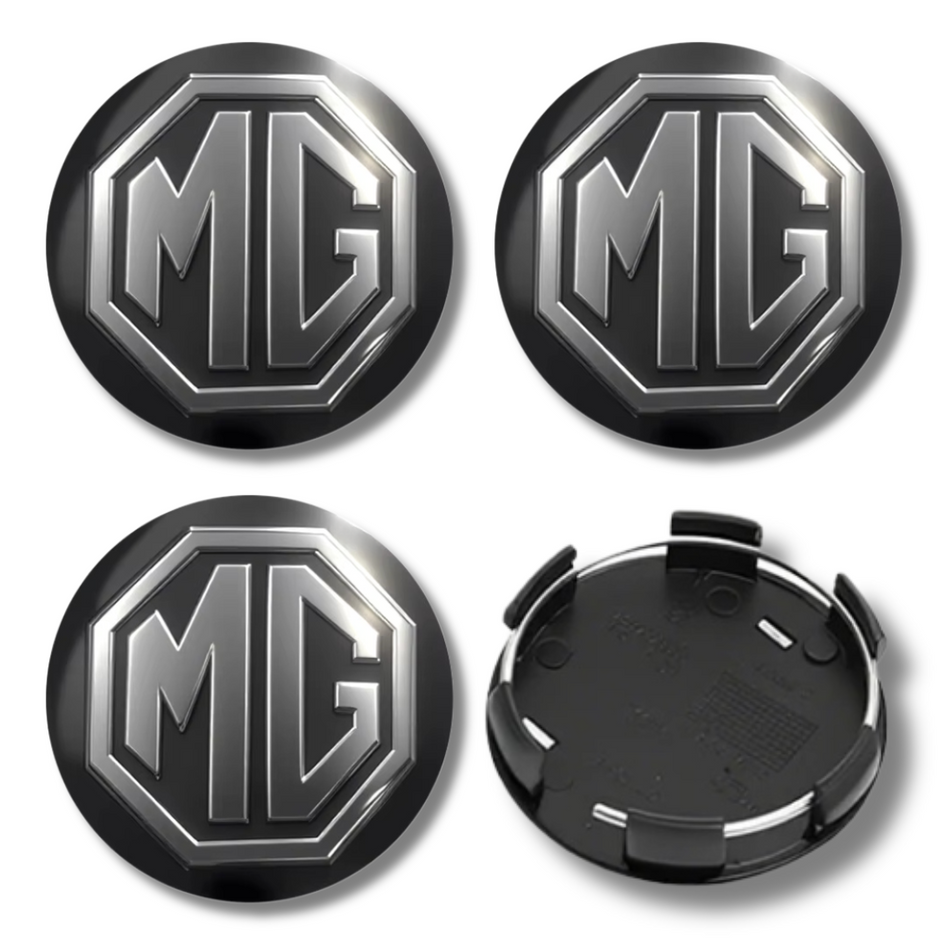 MG 56mm Black GT plastic Centre Caps Set, set of 4, OEM 10127051 / 10025463 / DTC100630MNH