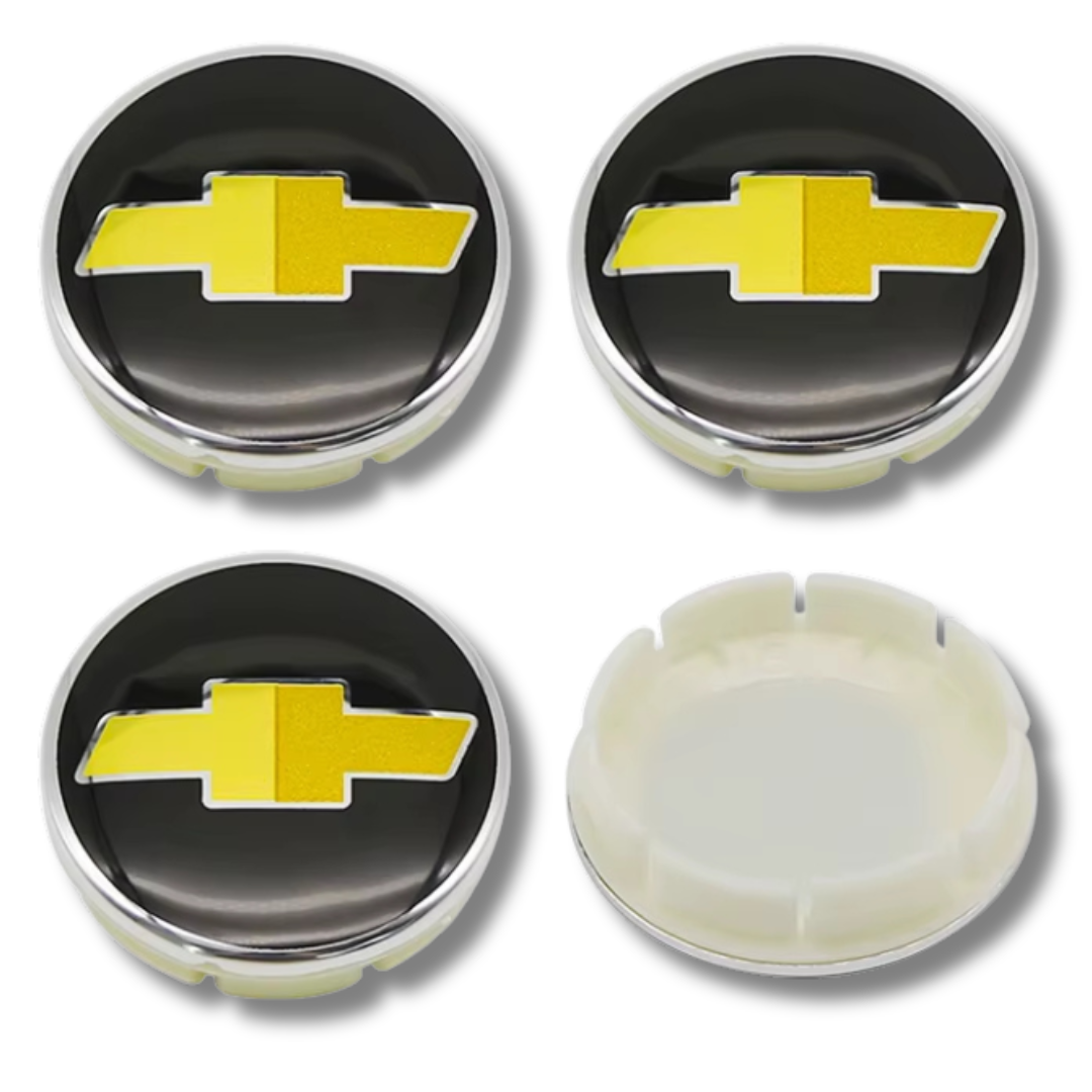 Chevrolet 64mm Black Yellow plastic Centre Caps Set, set of 4, OEM 96452311