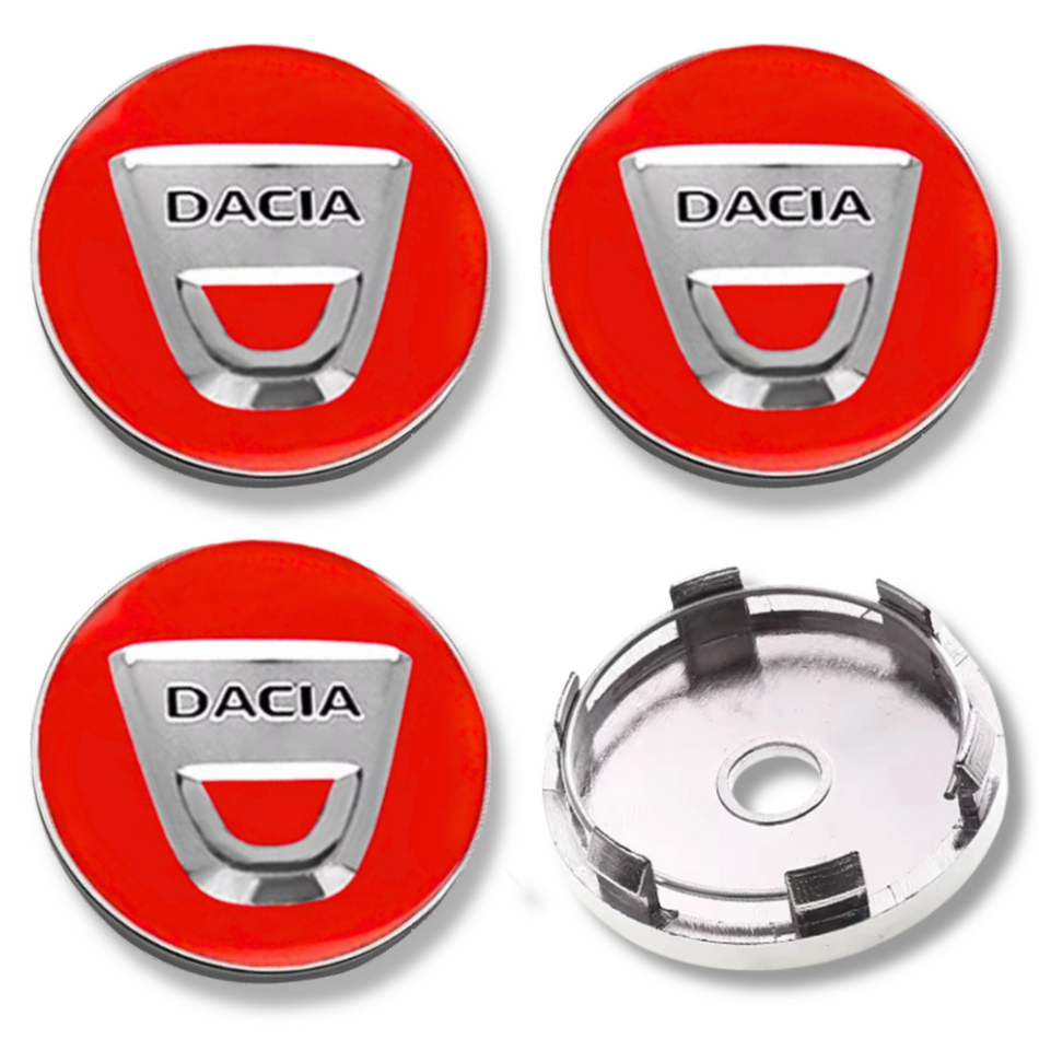 Dacia 60mm Red plastic Centre Caps Set, set of 4, OEM 403156032R