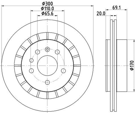 SAAB 9-5 Brake Disc, Hella OEM, OEM 12763593 - View 2