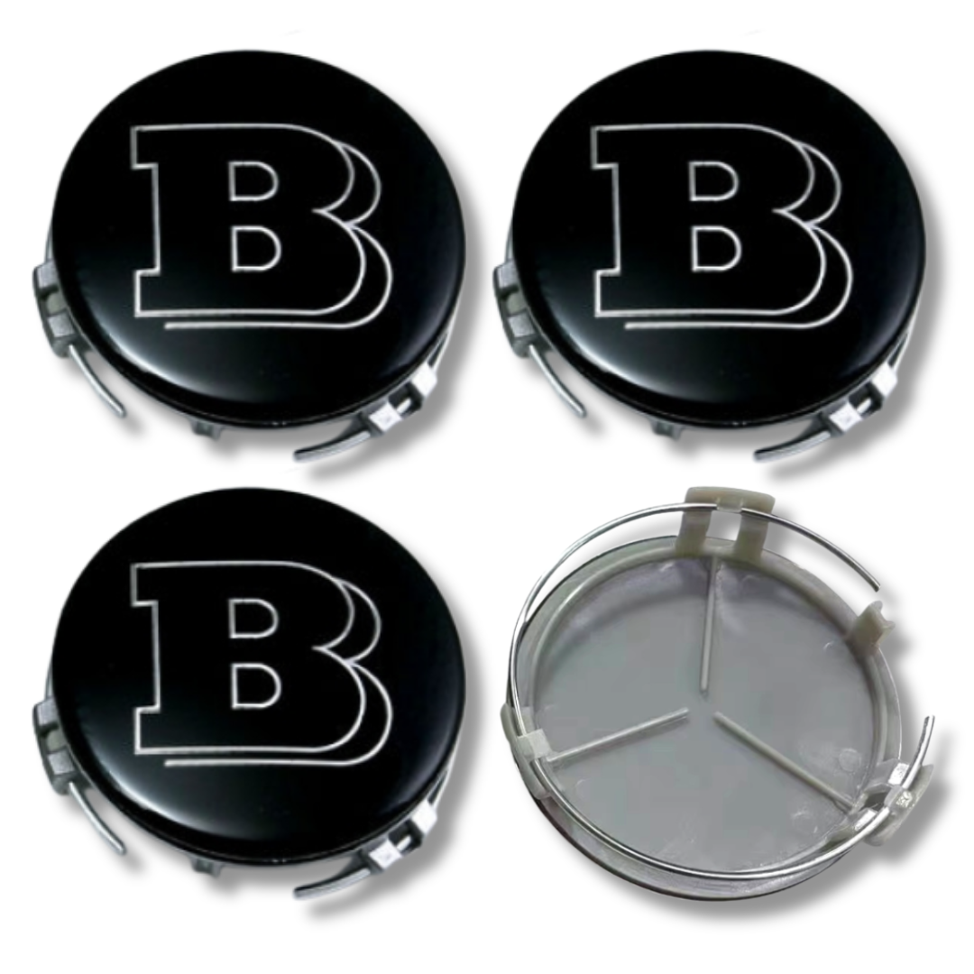 Mercedes Benz 75mm Black plastic Centre Caps Set, set of 4, OEM A1714000025