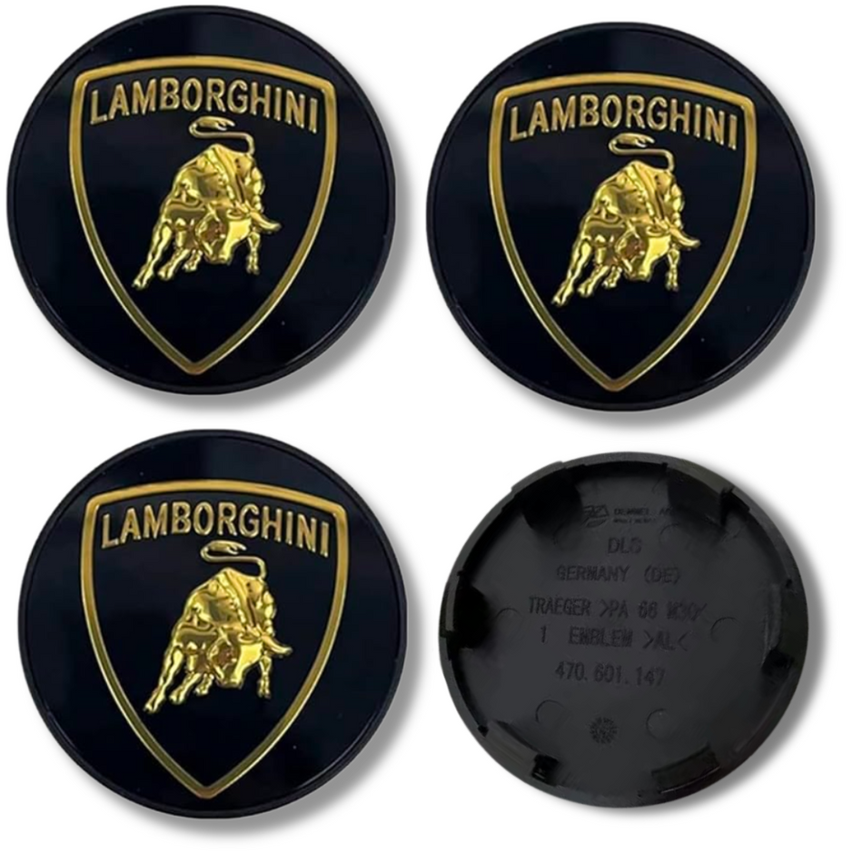 Lamborghini 60mm Black plastic Centre Caps Set, set of 4, OEM 470601147A