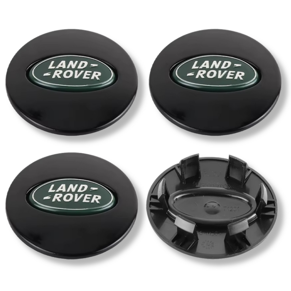 Land Rover 62mm Black Green Sport plastic Centre Caps Set, set of 4, OEM LR069899