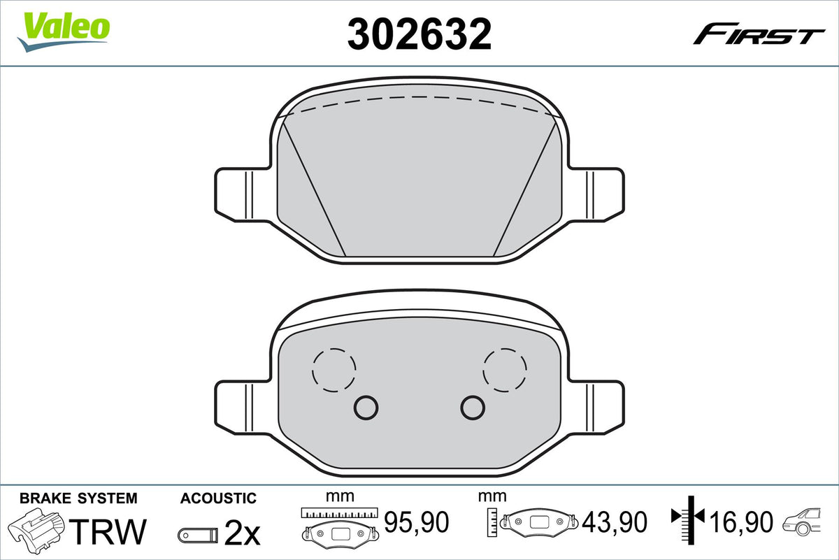 Fiat 500 Rear Brake Pad Set, Valeo OEM, OEM 77366456, MPN 302632