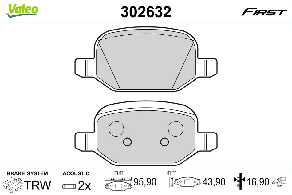 Fiat 500 Rear Brake Pad Set, Valeo OEM, OEM 77366456, MPN 302632
