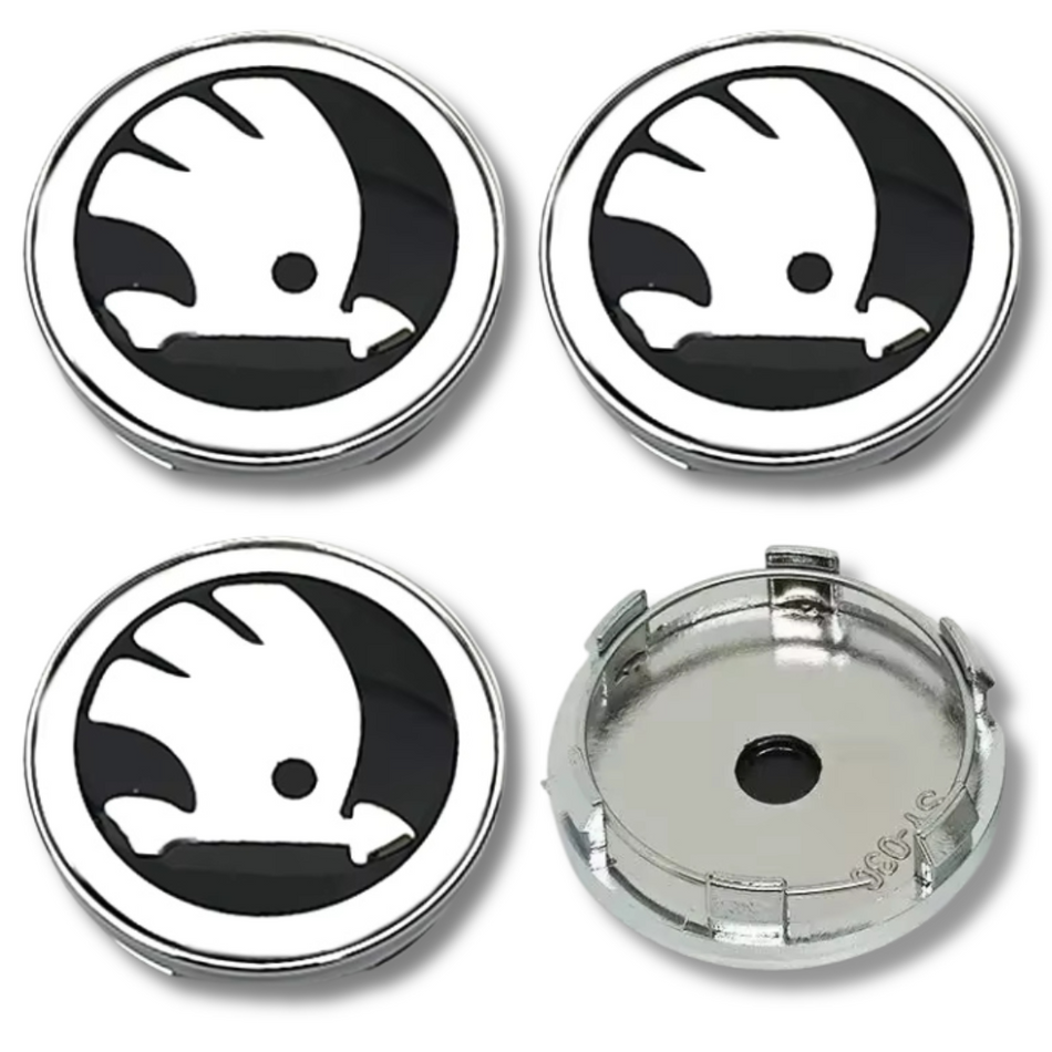 Skoda 60mm Black plastic Centre Caps Set, set of 4, OEM 5JA601151A
