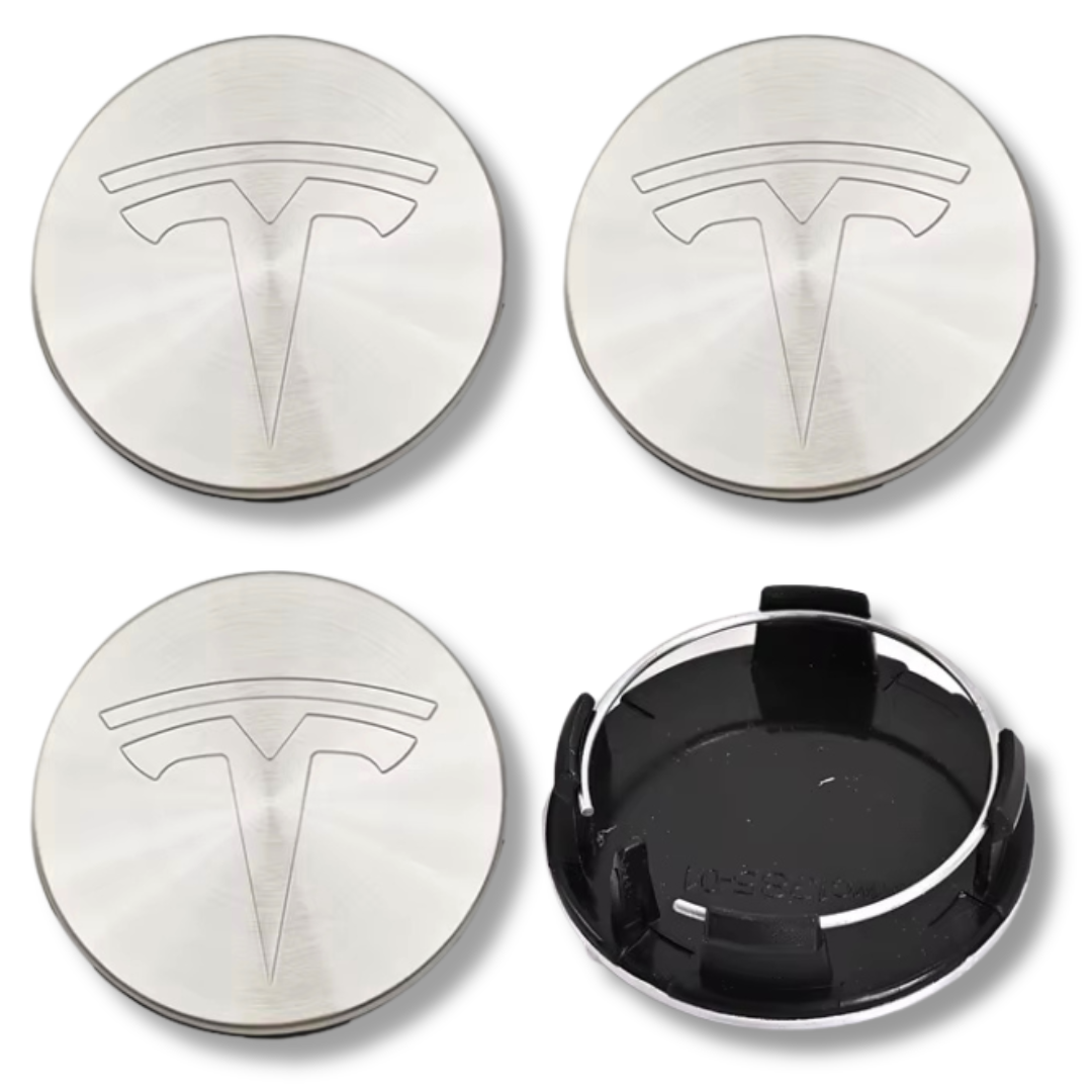 Tesla 56mm Silver plastic Centre Caps Set, set of 4, OEM 1188223-00-A