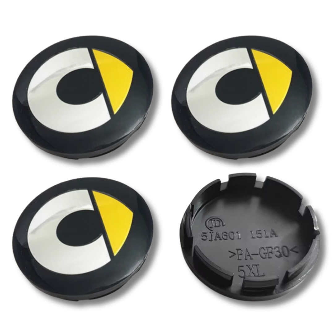 Smart 56mm Yellow plastic Centre Caps Set, set of 4, OEM A4534000200