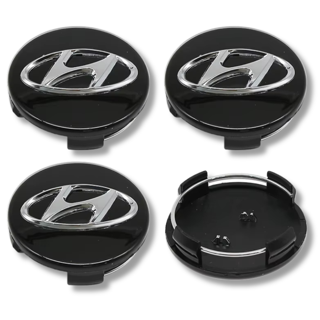 Hyundai 60mm 3D Black plastic Centre Caps Set, set of 4, OEM 52960-S1110
