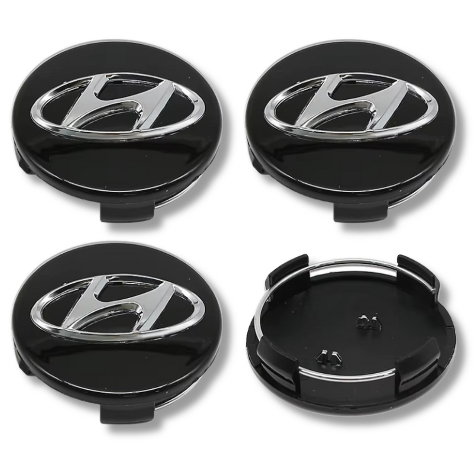Hyundai 60mm 3D Black plastic Centre Caps Set, set of 4, OEM 52960-S1110
