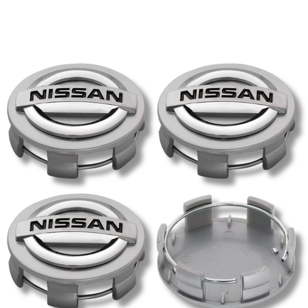 Nissan 60mm Silver plastic Centre Caps Set, set of 4, OEM 40342-AU510