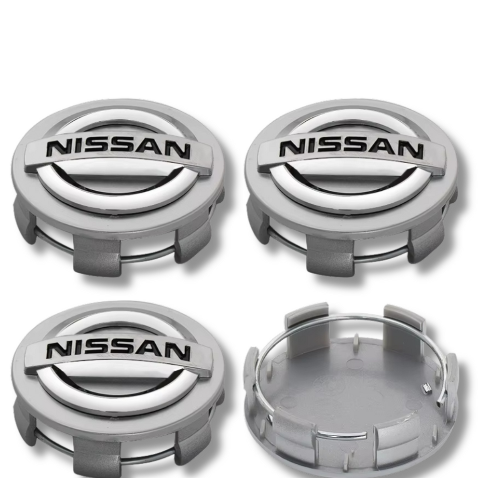 Nissan 60mm Silver plastic Centre Caps Set, set of 4, OEM 40342-AU510