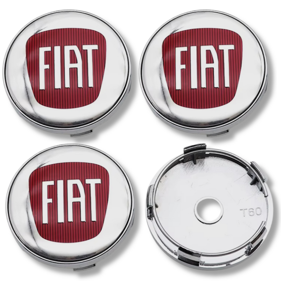 Fiat 60mm Silver plastic Centre Caps Set, set of 4, OEM 735448759 / 1358877080