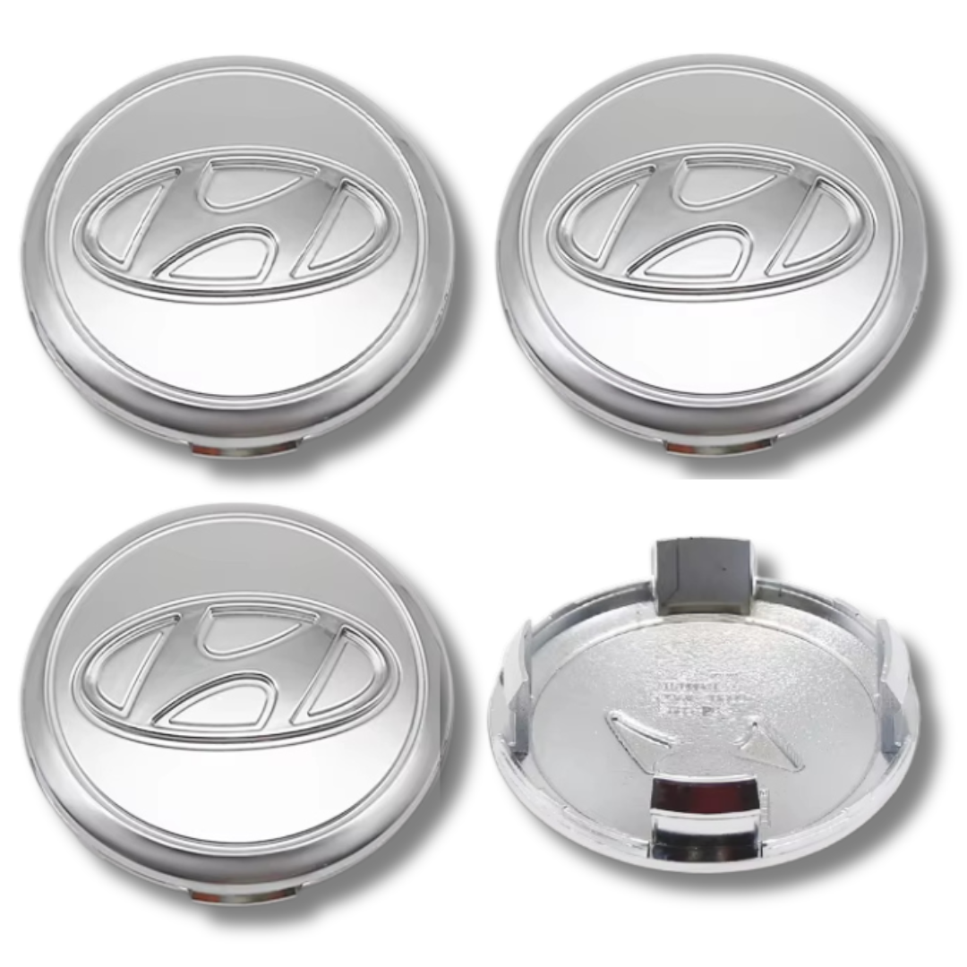 Hyundai 65mm Silver plastic Centre Caps Set, set of 4, OEM 52960-S1110
