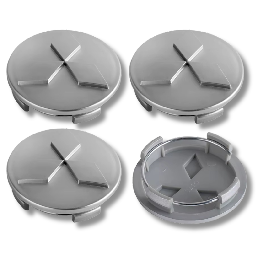 Mitsubishi 60mm Silver plastic Centre Caps Set, set of 4, OEM 4252A020