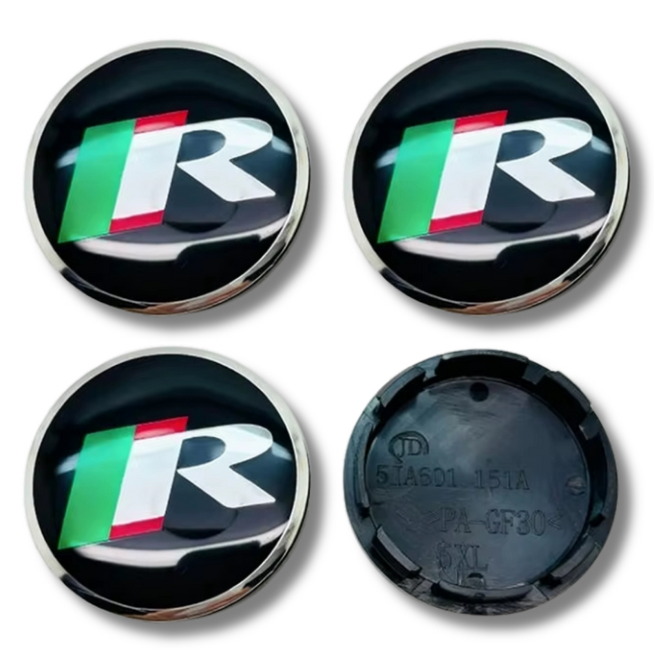 Jaguar 56mm Black Green plastic Centre Caps Set, set of 4, OEM C2D47107 / T2H58379 / T2H58380