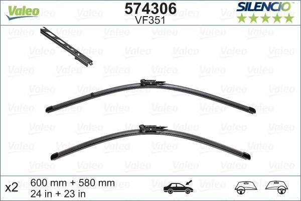 Valeo Front Wiper Blade Set for Alpina & BMW, OEM quality, OEM 61610431438, MPN 574306