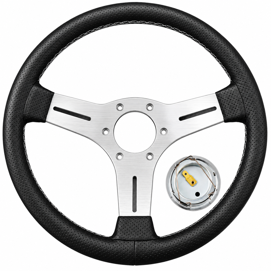 JDM Leather Flat Dish Steering Wheel 330mm - Universal Fit