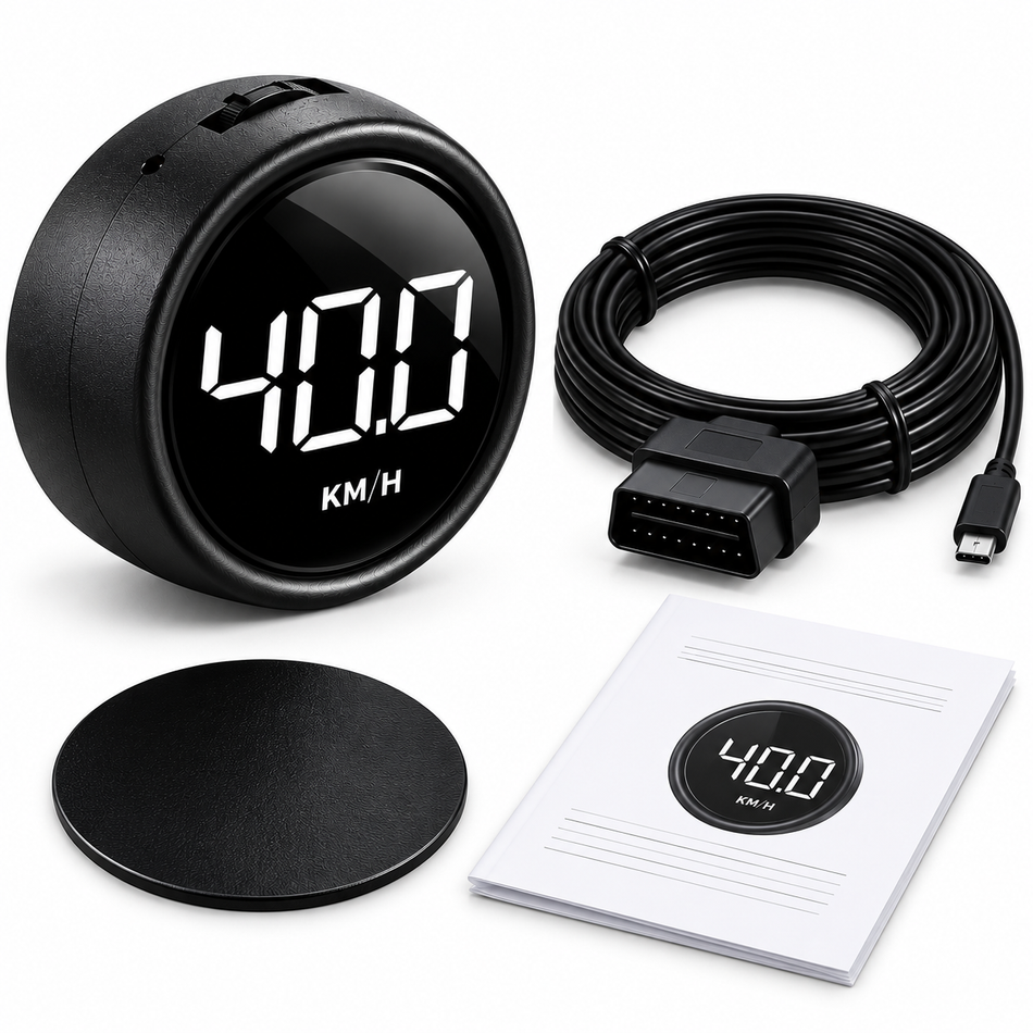 OBD2 Digital HUD Gauge - Speed, Water Temperature & Voltage - Universal Fit