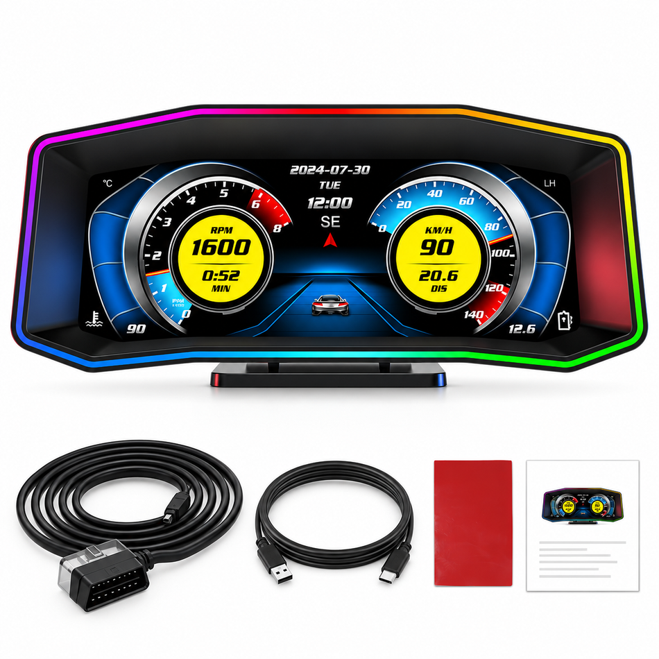 P4 Smart OBD Head-Up Display - Speedometer, Slope Meter & Fuel Level Gauge