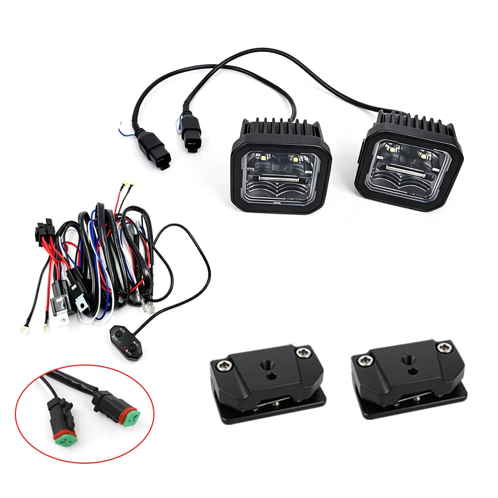 P8 LED cube pod lights – Pair + 3-pin DT plugs + A-pillar brackets + WR04B harness