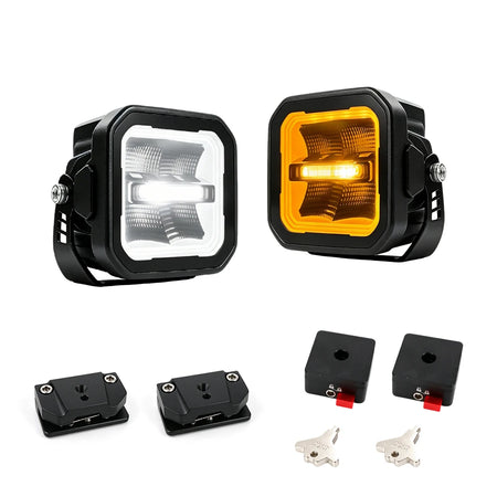 P8 LED cube pod lights – Pair + A-pillar & anti-theft brackets