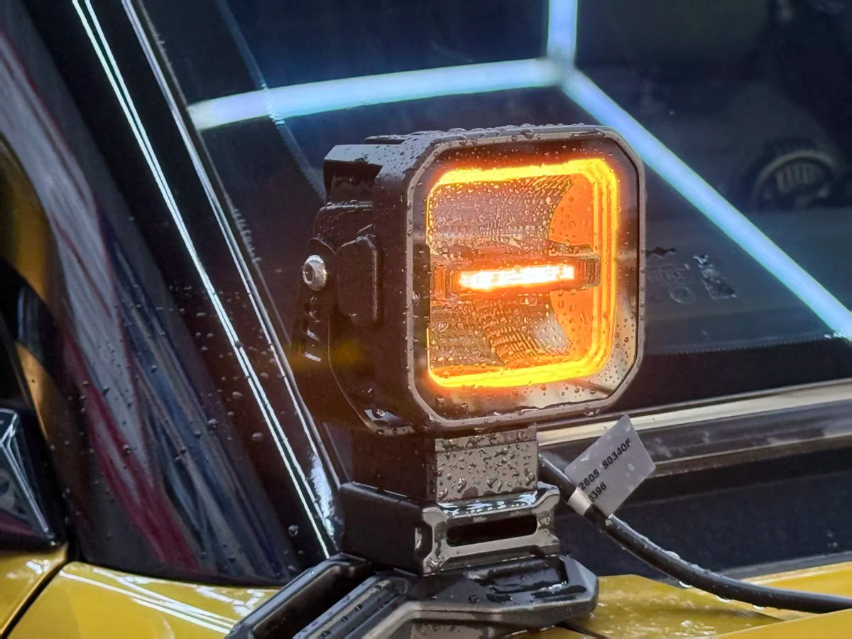 P8 LED cube pod light mounted on an A-pillar