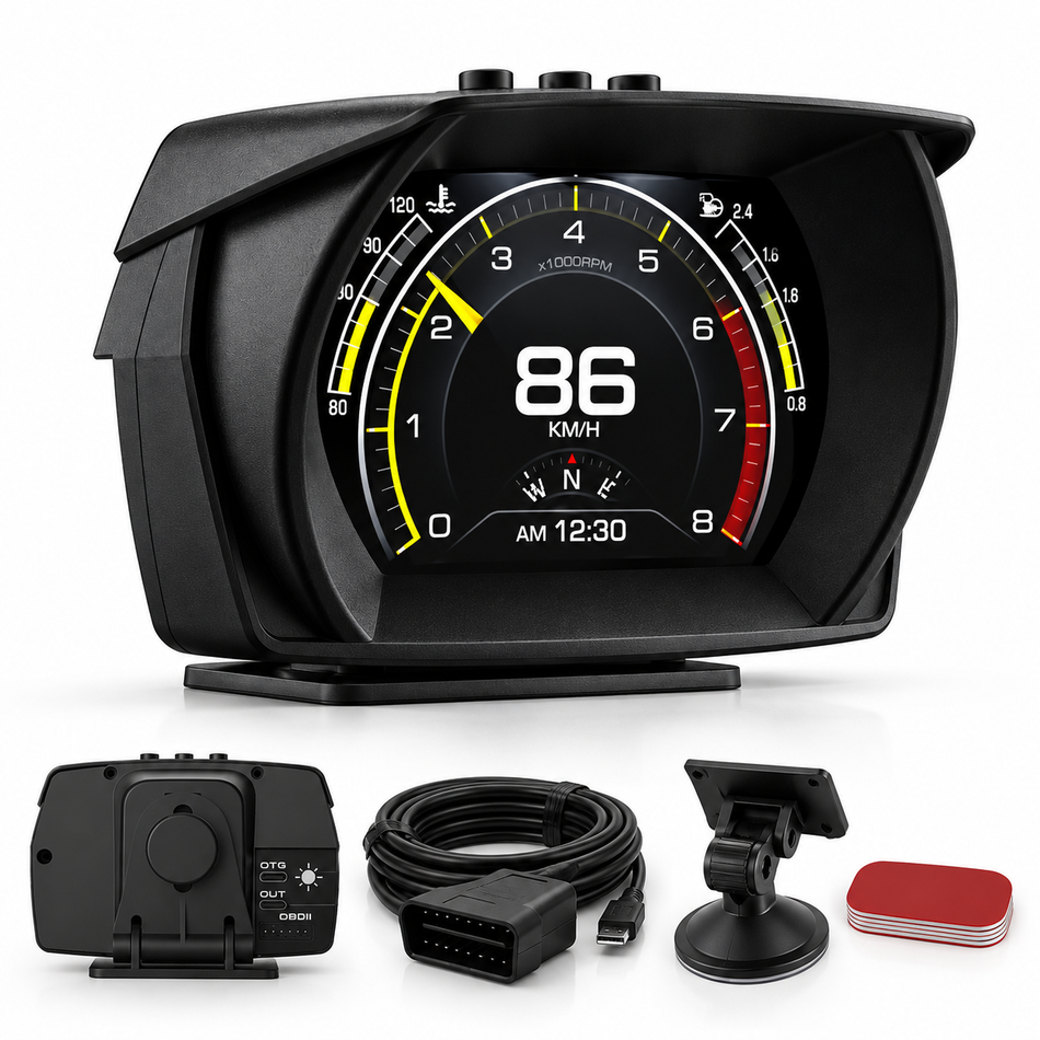 OBD2+GPS Digital HUD Gauge - Slope Meter, Speedometer & Car Alarm - Universal Fit
