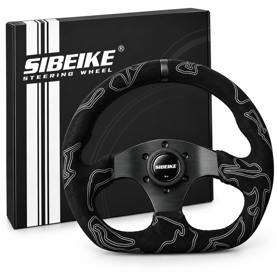 D-Shape Suede Racing Steering Wheel 320mm - Universal Fit