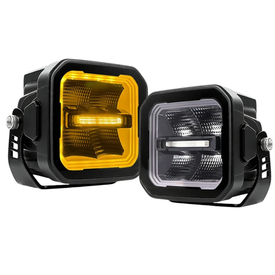 P8 LED cube pod lights with white and amber DRL