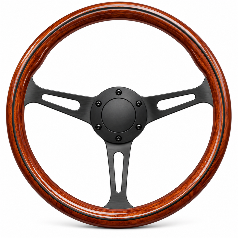 Wood Grain Flat Sport Steering Wheel 370mm - Universal Fit
