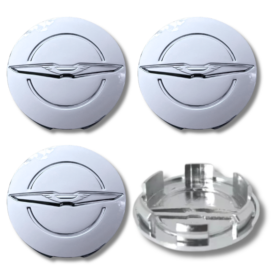 Chrysler 64mm Silver plastic Centre Caps Set, set of 4, OEM 4895899AB