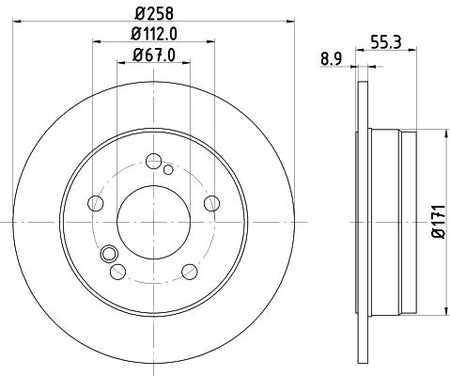 Mercedes-Benz 124 Coupe Brake Disc, Hella OEM, OEM 2014230912 - View 2
