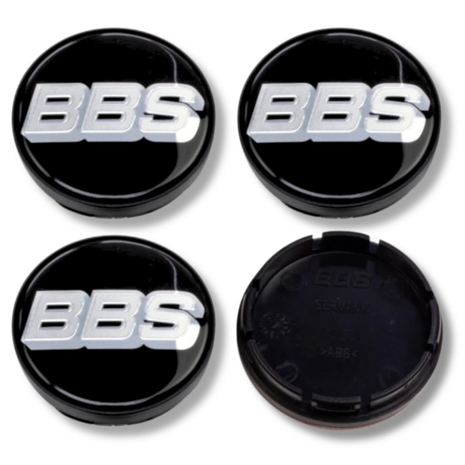 BBS 70mm Black Silver plastic Centre Caps Set, set of 4, OEM 56.24.073